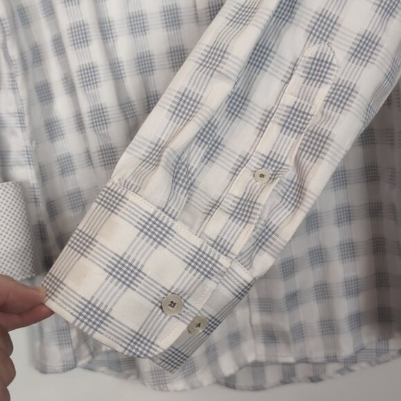 Jhane Barnes Button Down Shirt Checkered Plaid Cotton Flip Convertible Cuffs - Picture 5 of 11